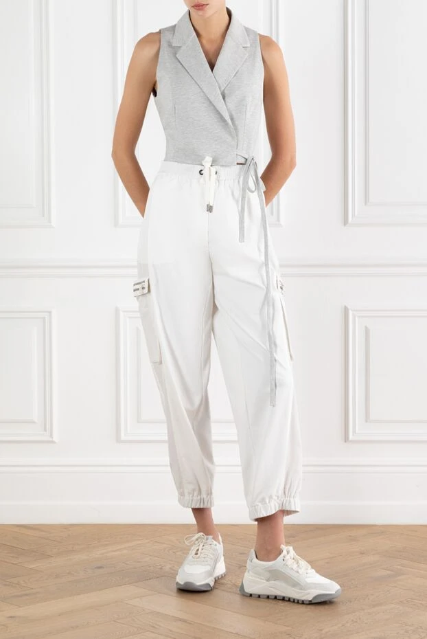Brunello Cucinelli white cotton trousers with drawstring and pockets on the legs 188376 - photo 2