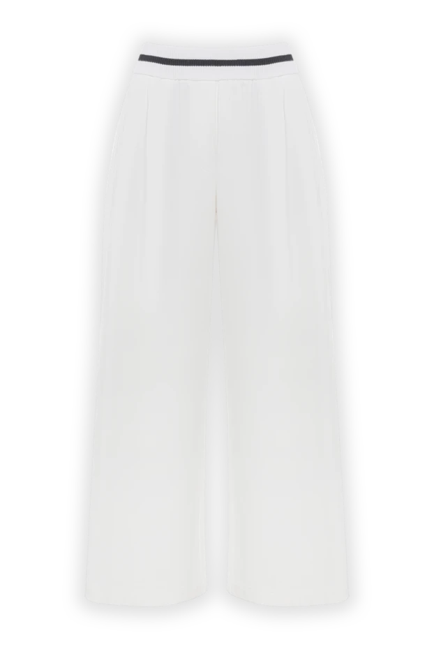 Трикотажные белые широкие брюки из хлопка на резинке - фото 1