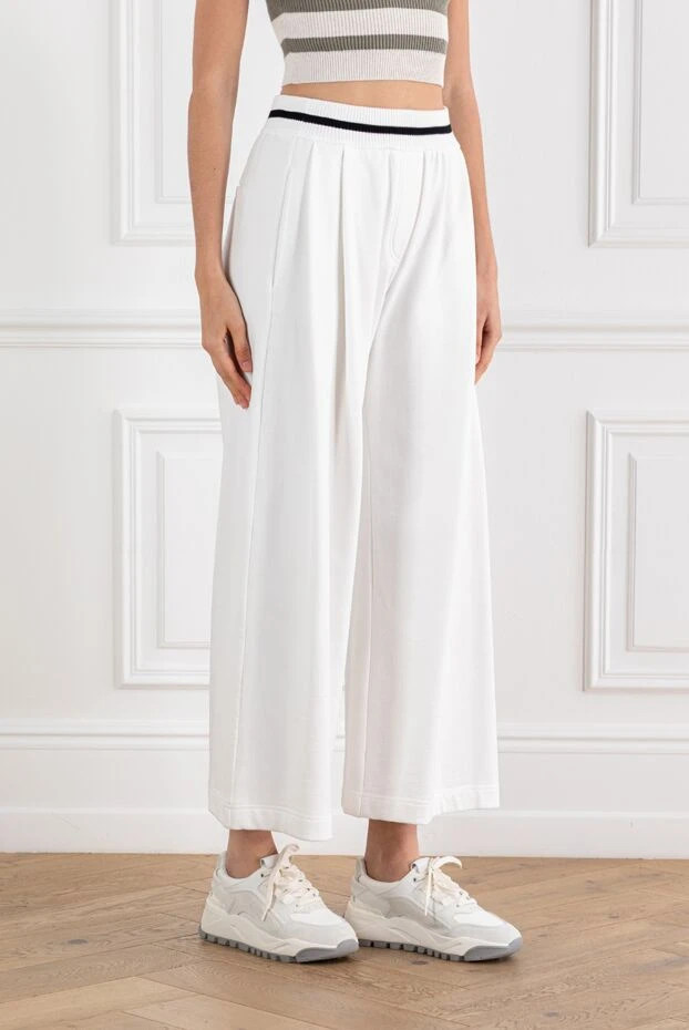 Brunello Cucinelli knitted white wide-leg cotton trousers with elastic 188378 - photo 3