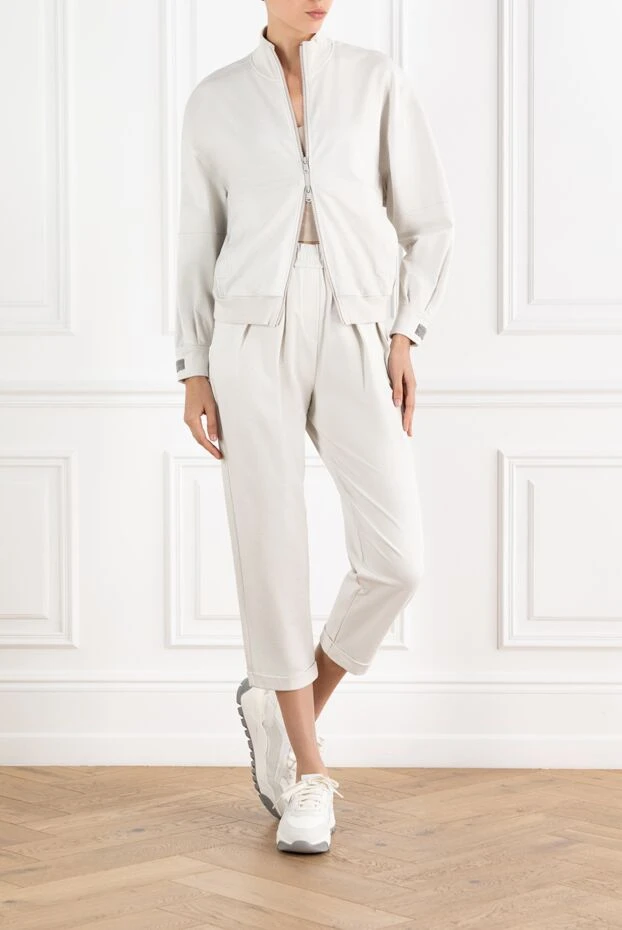 Brunello Cucinelli white women's walking suit made of lightweight elastic cotton fleece with a zipper 188380 - photo 2