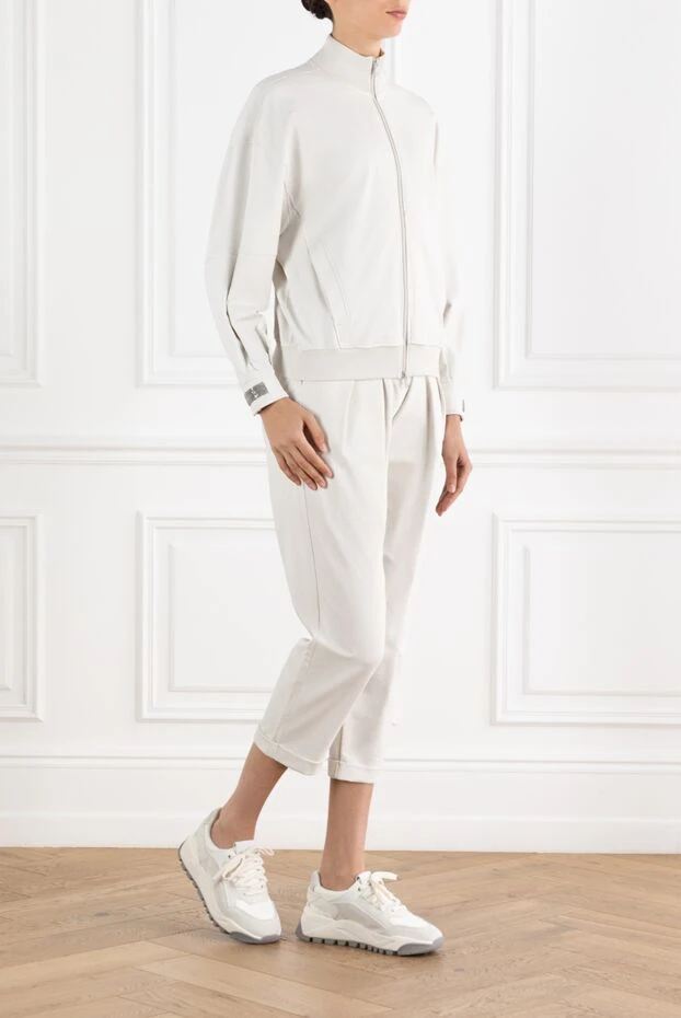 Brunello Cucinelli white women's walking suit made of lightweight elastic cotton fleece with a zipper 188380 - photo 3