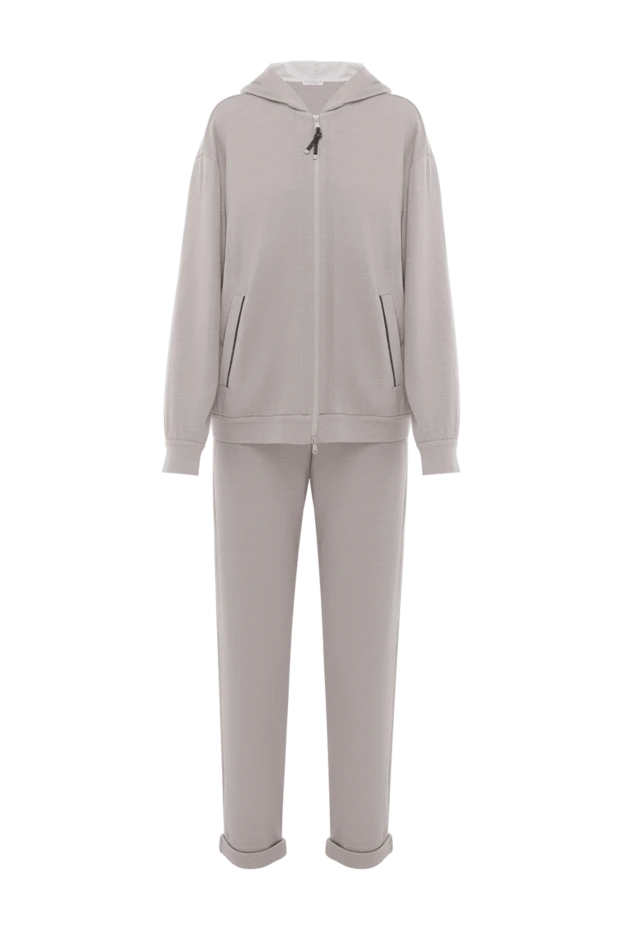 Бежевый мақта және жібектен жасалған капюшоны бар спорттық костюм - фото 1