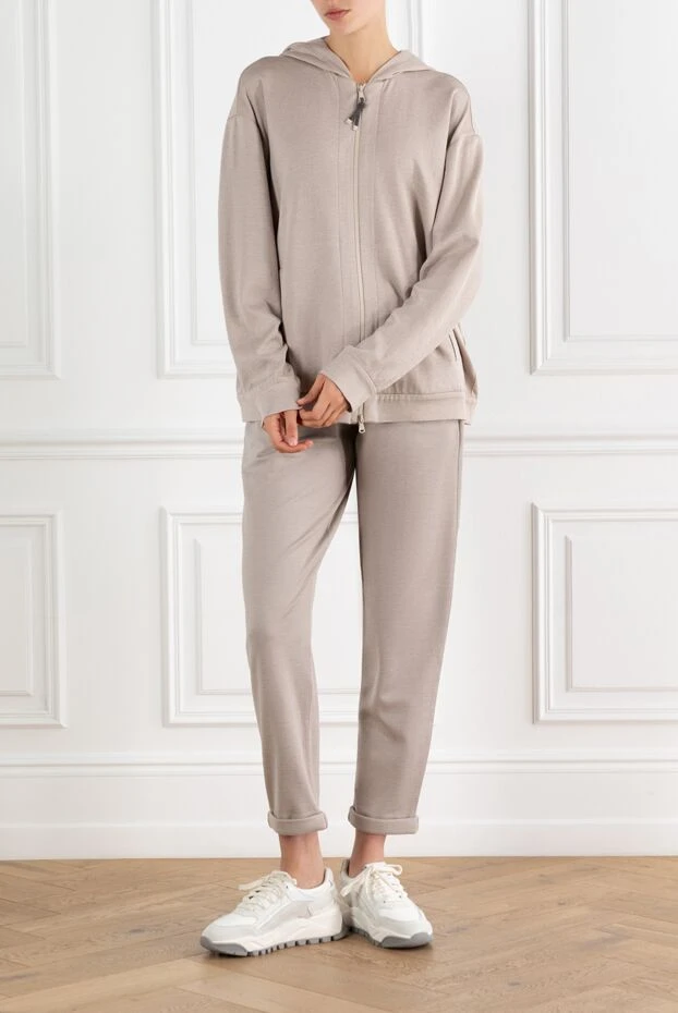 Brunello Cucinelli beige cotton and silk tracksuit with hood 188381 - photo 2