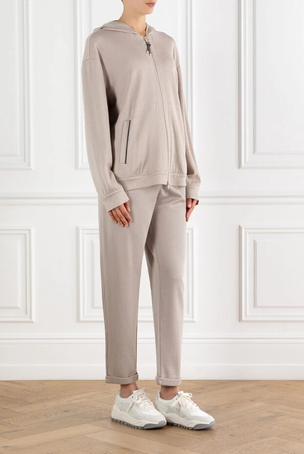 Brunello Cucinelli beige cotton and silk tracksuit with hood 188381 - photo 3