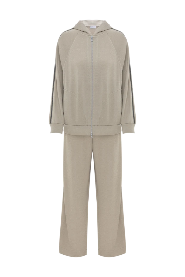 Спортивный костюм женский из шелкового хлопка с капюшоном бежевый - фото 1