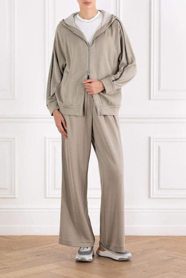 Brunello Cucinelli women's tracksuit made of silk cotton with a hood beige 188384 - photo 2