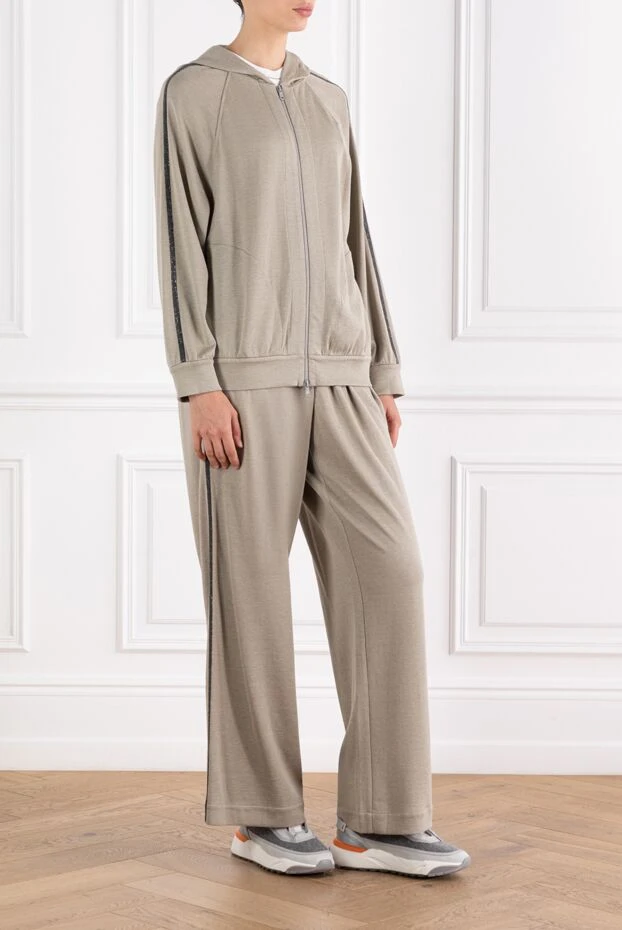 Brunello Cucinelli women's tracksuit made of silk cotton with a hood beige 188384 - photo 3