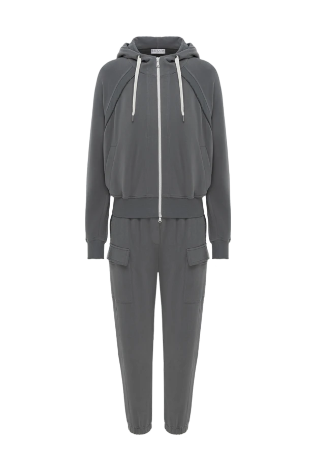 Gray women's cotton tracksuit with hood and monili chain - photo 1