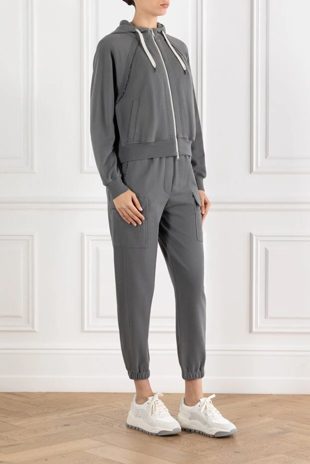 Brunello Cucinelli gray women's cotton tracksuit with hood and monili chain 188385 - photo 3