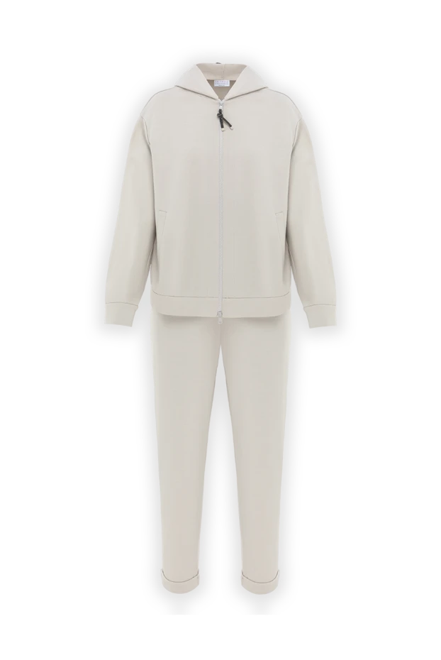 Элегантный бежевый прогулочный костюм женский украшенный цепочкой Мониль - фото 1