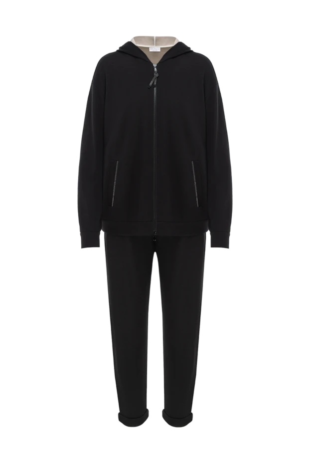 Women's tracksuit made of silk cotton with a hood black - photo 1