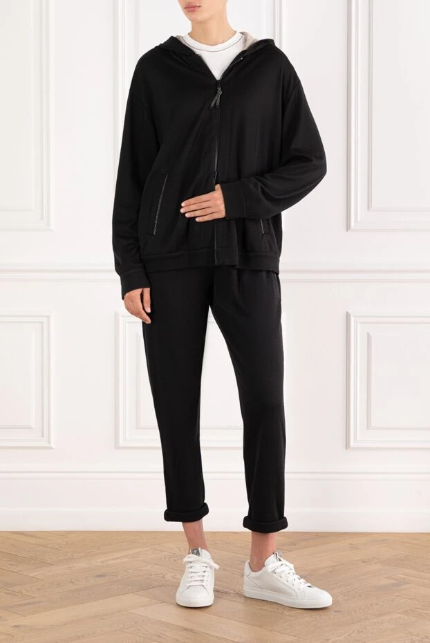 Brunello Cucinelli women's tracksuit made of silk cotton with a hood black 188388 - photo 2