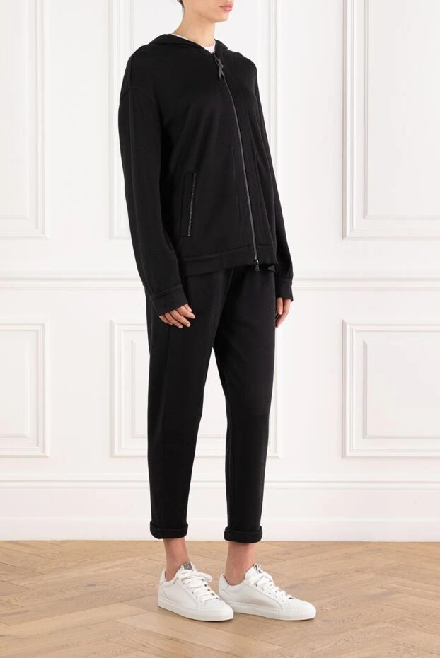 Brunello Cucinelli women's tracksuit made of silk cotton with a hood black 188388 - photo 3