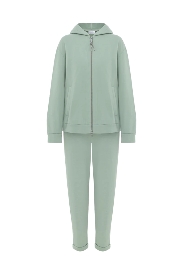 Brunello Cucinelli зеленый спортивный костюм женский из хлопкового футера с капюшоном 188389 - фото 1