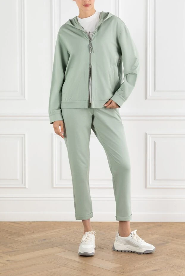 Brunello Cucinelli зеленый спортивный костюм женский из хлопкового футера с капюшоном 188389 - фото 2