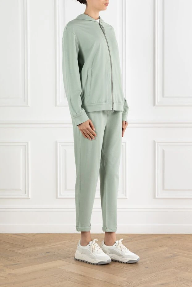 Brunello Cucinelli зеленый спортивный костюм женский из хлопкового футера с капюшоном 188389 - фото 3