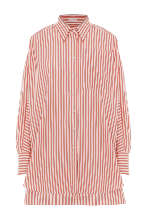 Красный костюм с шортами свободного покроя из хлопка и шелка в полоску - фото 1