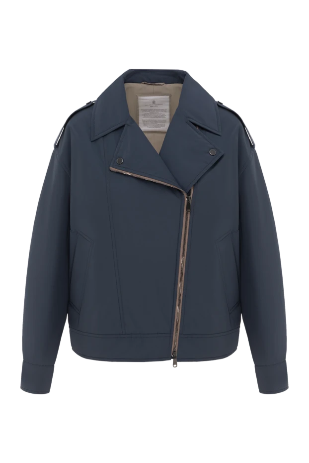 Байкерская куртка из хлопковой смеси синяя на молнии - фото 1