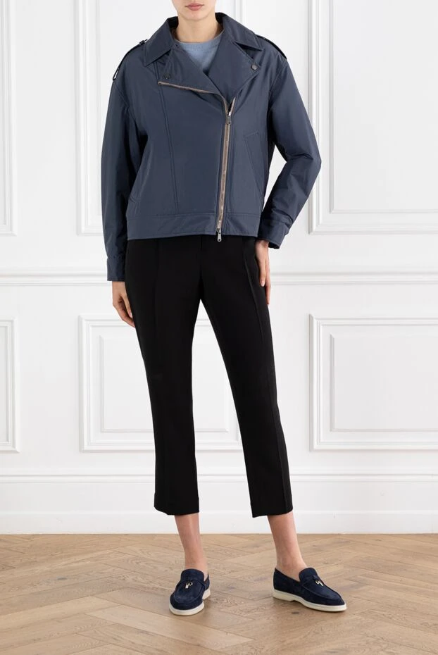 Байкерская куртка из хлопковой смеси синяя на молнии - фото 2