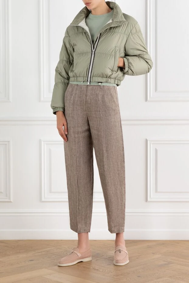 Green down jacket with monili chain and high collar - photo 2