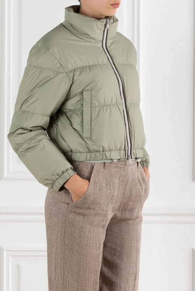 Brunello Cucinelli монили тізбегі және биік жағасы бар жасыл мамық күрте 188401 - фото 3