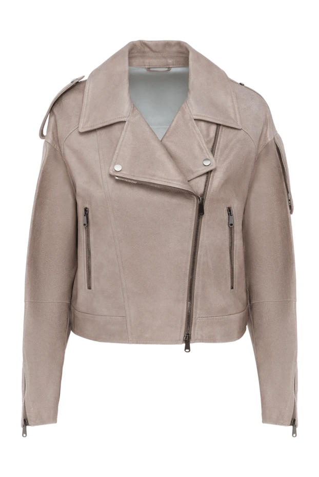 Байкерская кожаная куртка бежевая женская - фото 1