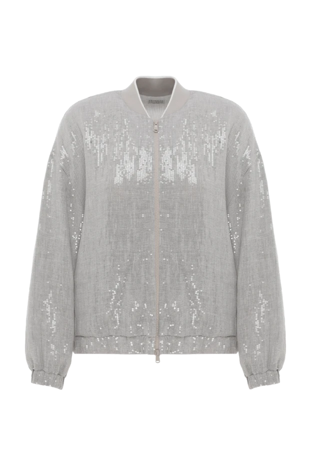 Linen bomber jacket decorated with sequins gray - photo 1