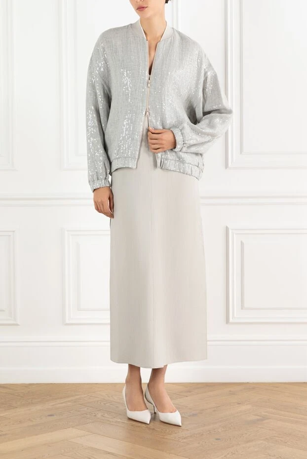 Brunello Cucinelli linen bomber jacket decorated with sequins gray 188404 - photo 2
