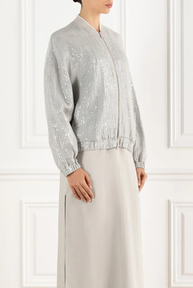 Brunello Cucinelli linen bomber jacket decorated with sequins gray 188404 - photo 3