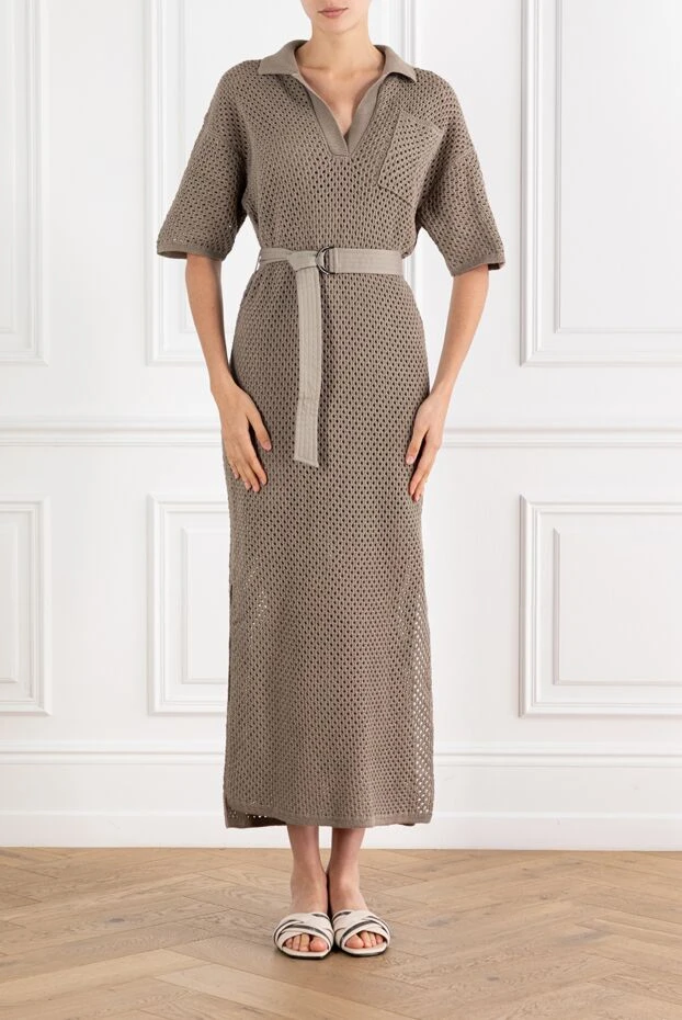 Brunello Cucinelli beige crochet midi dress with belt 188407 - photo 2
