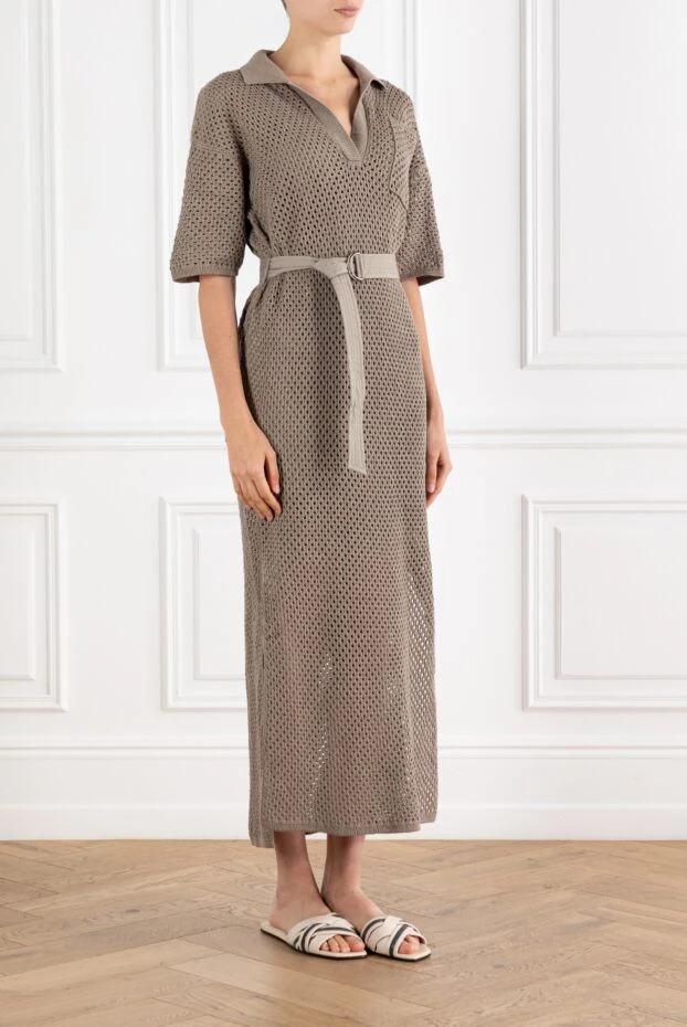 Brunello Cucinelli beige crochet midi dress with belt 188407 - photo 3