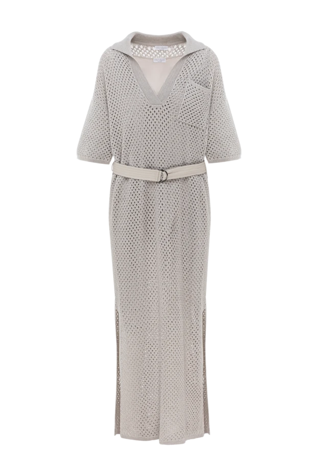 Мақтадан тоқылған ашық тоқыма және белбеуі бар миди көйлек - фото 1