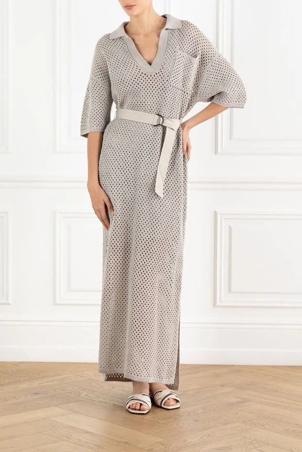 Brunello Cucinelli cotton midi dress with openwork knitting and belt 188408 - photo 2