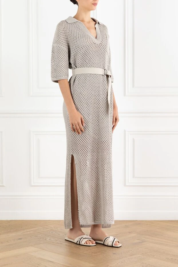 Brunello Cucinelli cotton midi dress with openwork knitting and belt 188408 - photo 3
