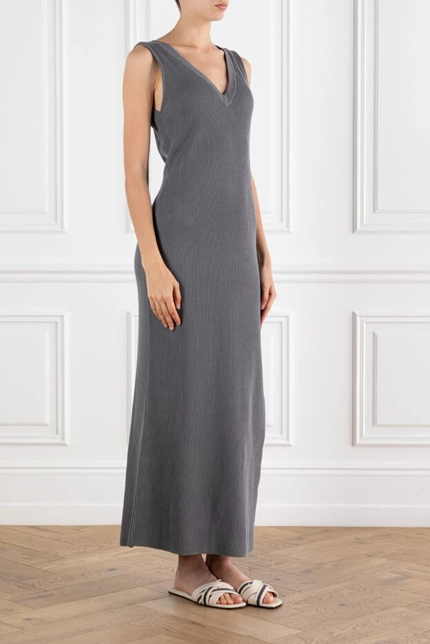 Brunello Cucinelli grey ribbed cotton maxi dress with beading 188409 - photo 3