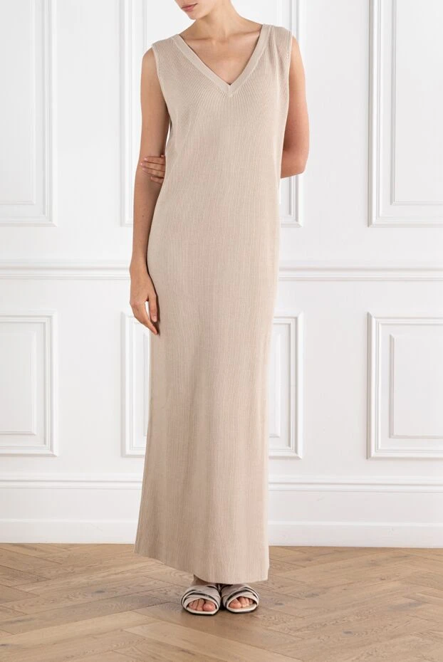 Brunello Cucinelli beige ribbed cotton maxi dress with beading 188410 - photo 2
