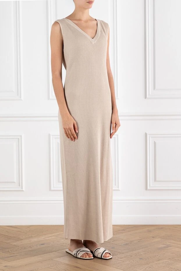 Brunello Cucinelli beige ribbed cotton maxi dress with beading 188410 - photo 3