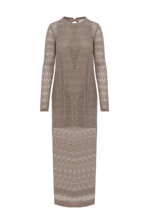 Бежевый зығыр жібек торлы, саңылаулары бар миди көйлек - фото 1