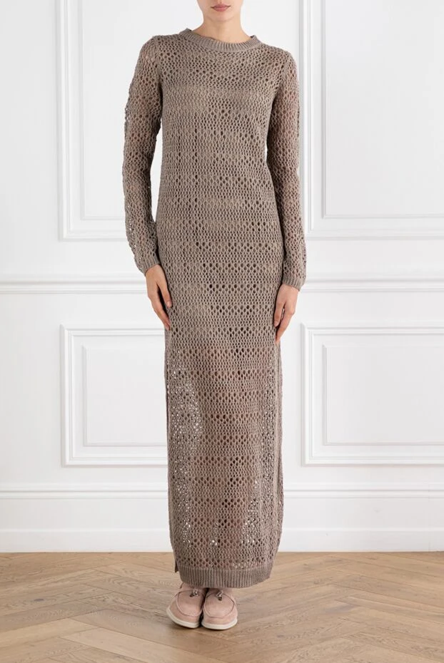 Brunello Cucinelli beige linen silk mesh midi dress with slits 188411 - photo 2