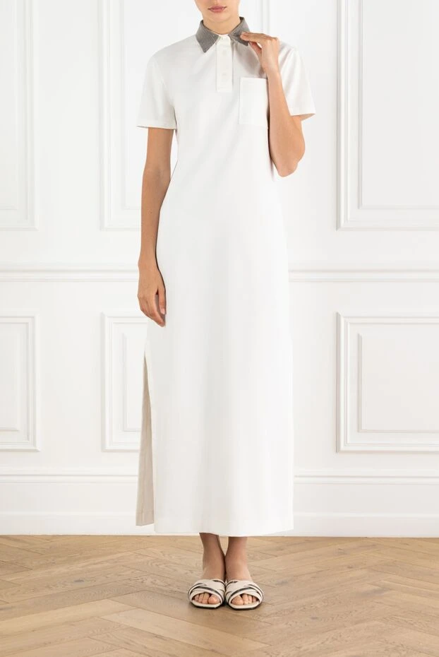 Brunello Cucinelli monili white cotton polo dress with trim 188412 - photo 2