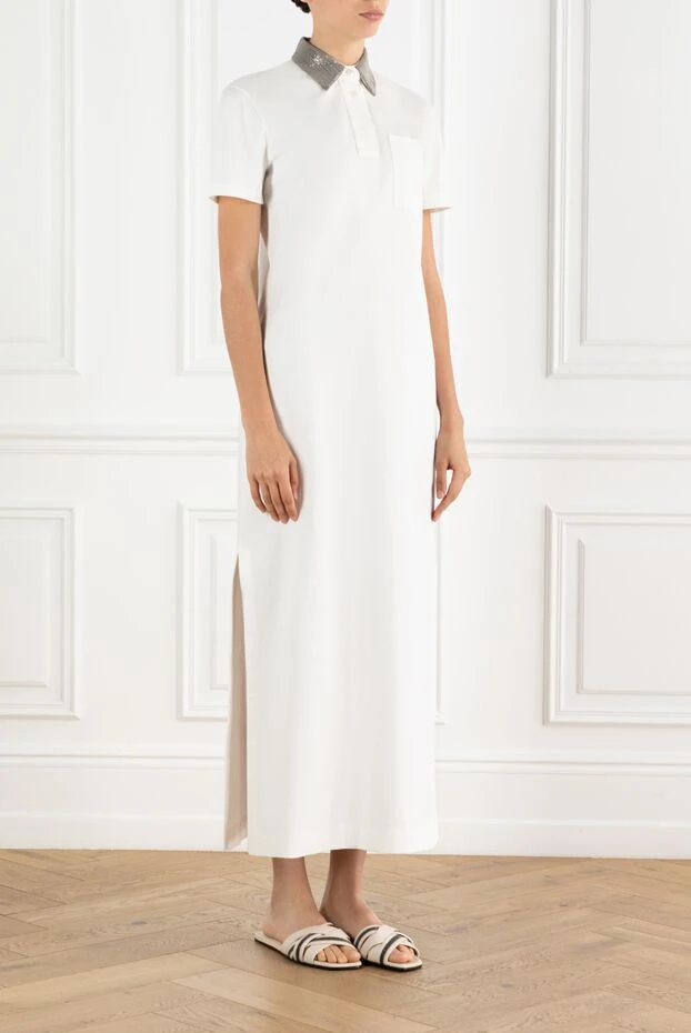 Brunello Cucinelli monili white cotton polo dress with trim 188412 - photo 3
