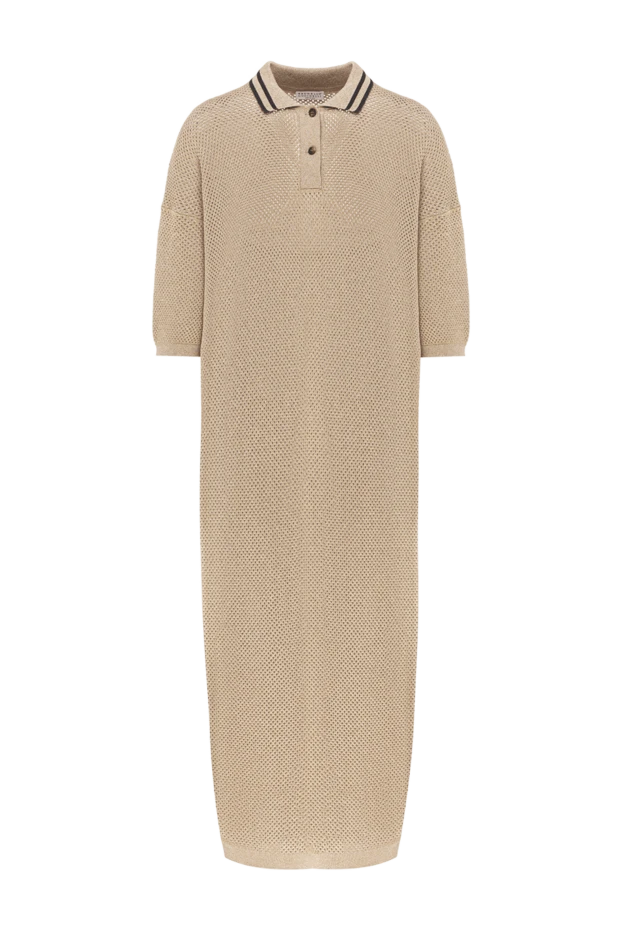 Knitted midi dress with polo collar in beige with short sleeves
- photo 1