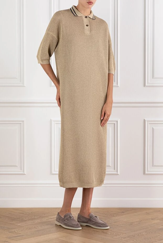 Brunello Cucinelli knitted midi dress with polo collar in beige with short sleeves
 188413 - photo 2