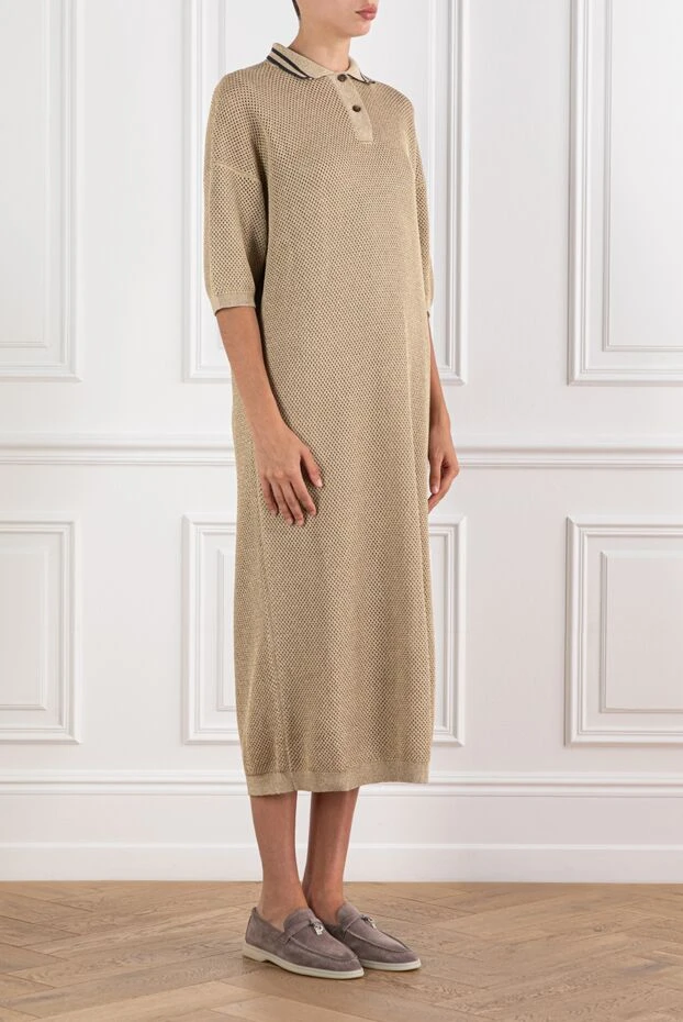Brunello Cucinelli knitted midi dress with polo collar in beige with short sleeves
 188413 - photo 3