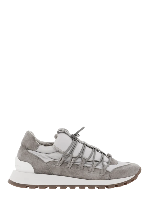 Кроссовки со вставками из замши серые мужские - фото 1