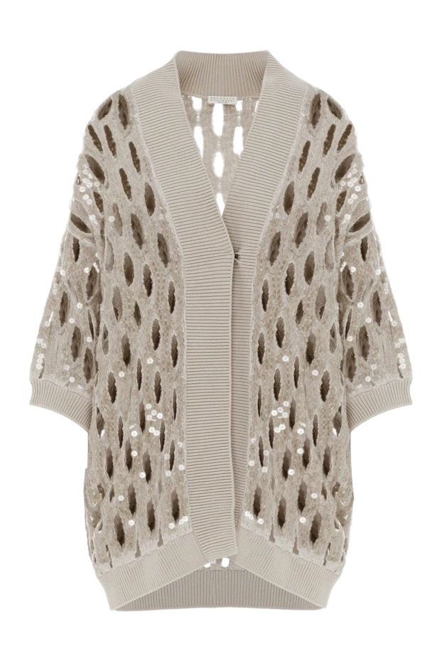 Бежевый әйелдерге арналған блестки бар ашық жұмыс кардиганы - фото 1