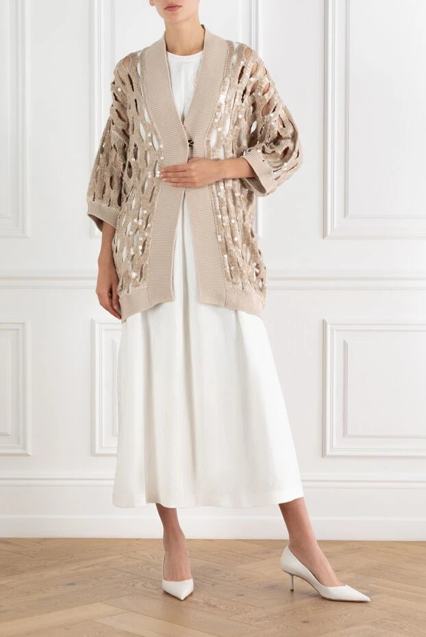 Brunello Cucinelli openwork cardigan with sequins beige women's 188417 - photo 2