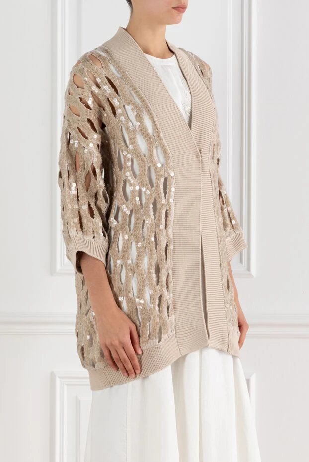 Brunello Cucinelli openwork cardigan with sequins beige women's 188417 - photo 3