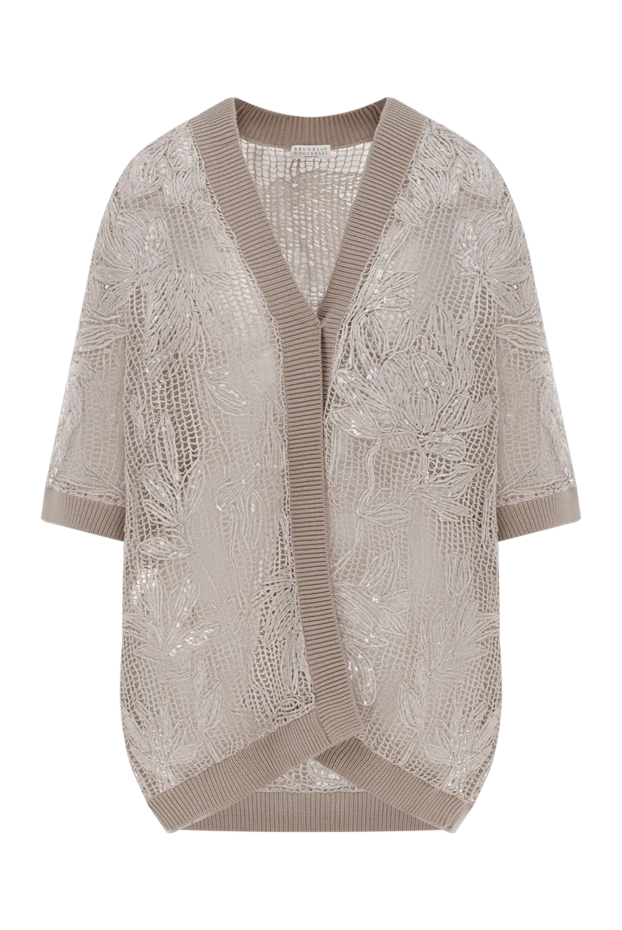 Openwork cardigan with embroidery beige women's cotton - photo 1