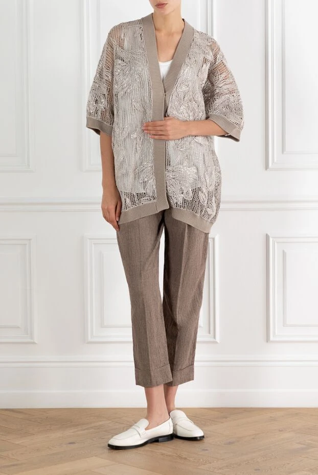 Brunello Cucinelli openwork cardigan with embroidery beige women's cotton 188420 - photo 2